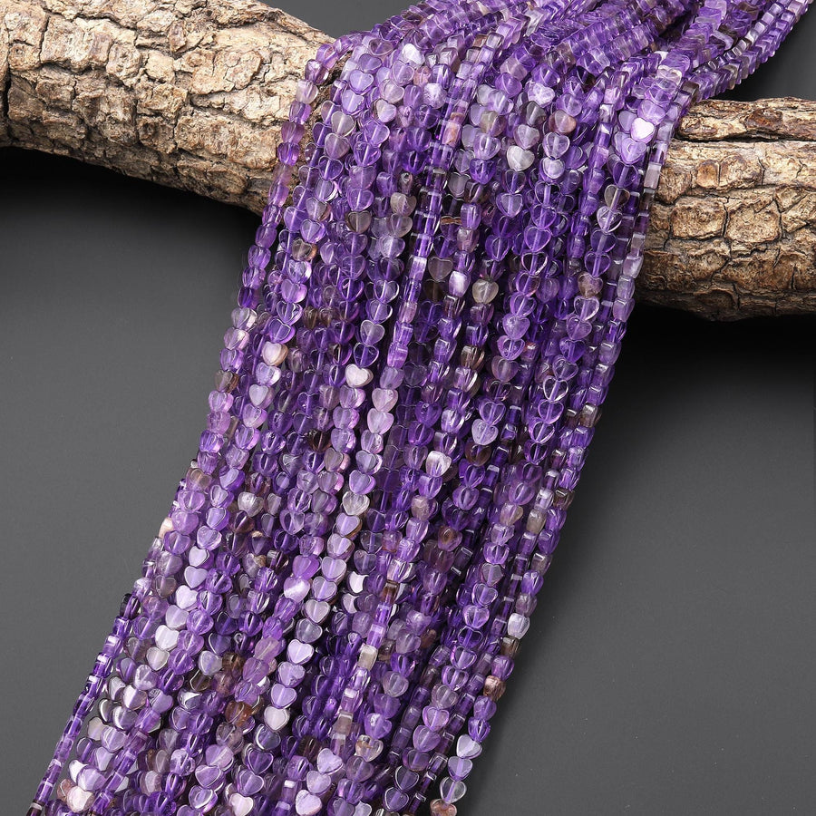 Natural Purple Amethyst Smooth Heart Beads 4mm Gemstone 15.5" Strand