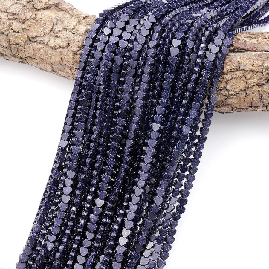 AAA Sparkling Blue Goldstone 4mm Smooth Heart Beads 15" Strand