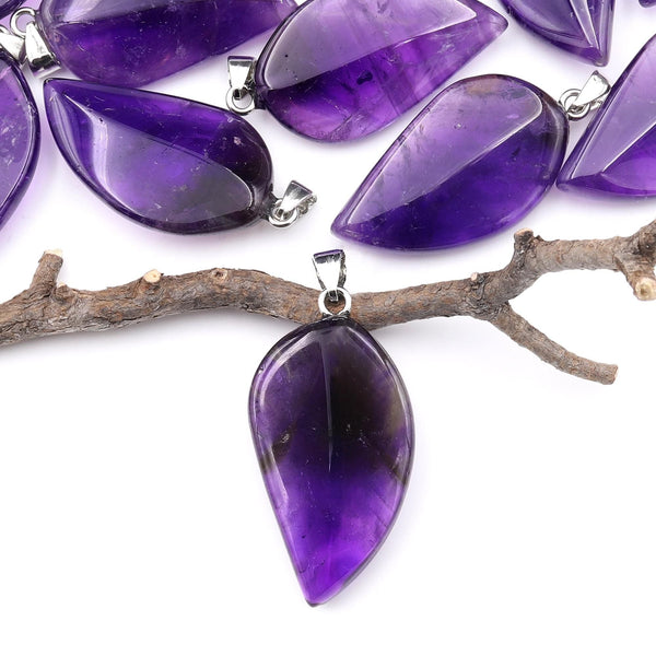 Natural Purple Amethyst Leaf Pendant Gemstone A2