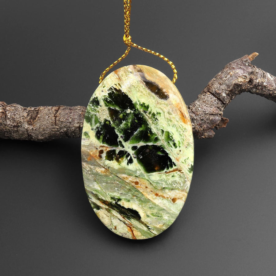 Rare Natural Australian Green Chrome Chalcedony Pendant Side Drilled Oval Gemstone