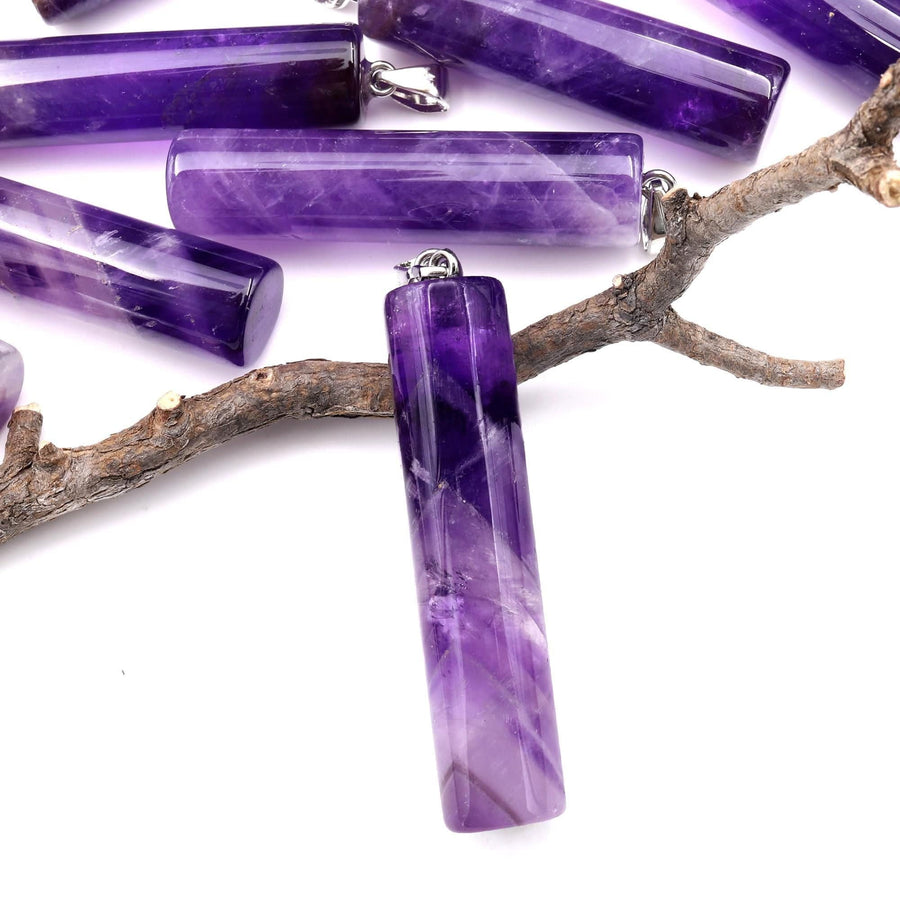 Natural Amethyst Long Cylinder Pendant Natural Crystal Focal Bead