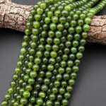 AAA Natural Canadian Green Jade 6mm 8mm 10mm Smooth Round Beads 15.5" Strand