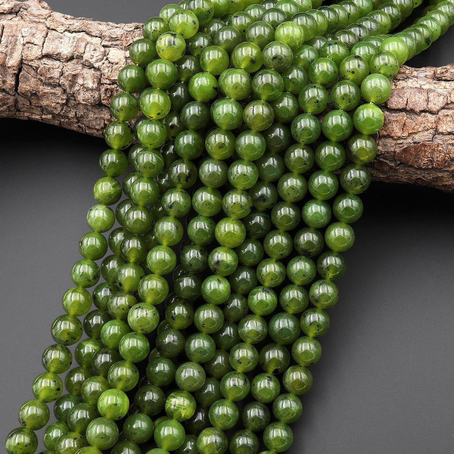 AAA Natural Canadian Green Jade 6mm 8mm 10mm Smooth Round Beads 15.5" Strand