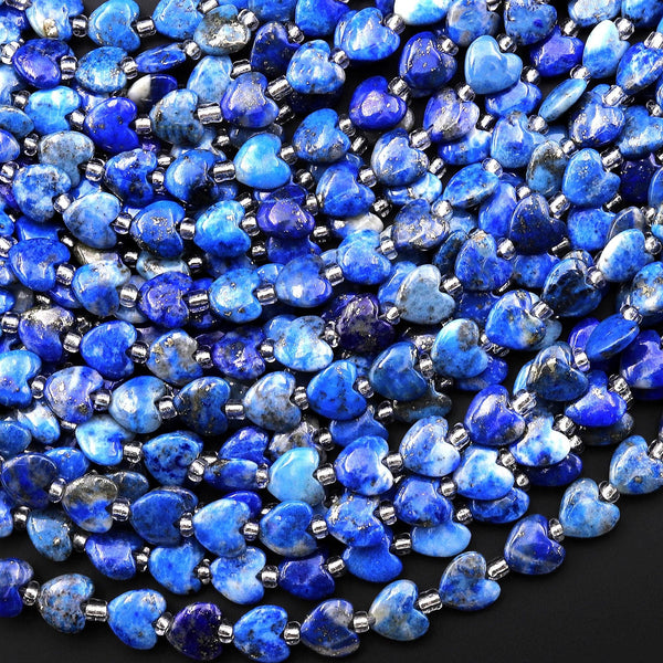 Natural Natural Lapis Carved Heart Beads 6mm Gemstone 15.5" Strand