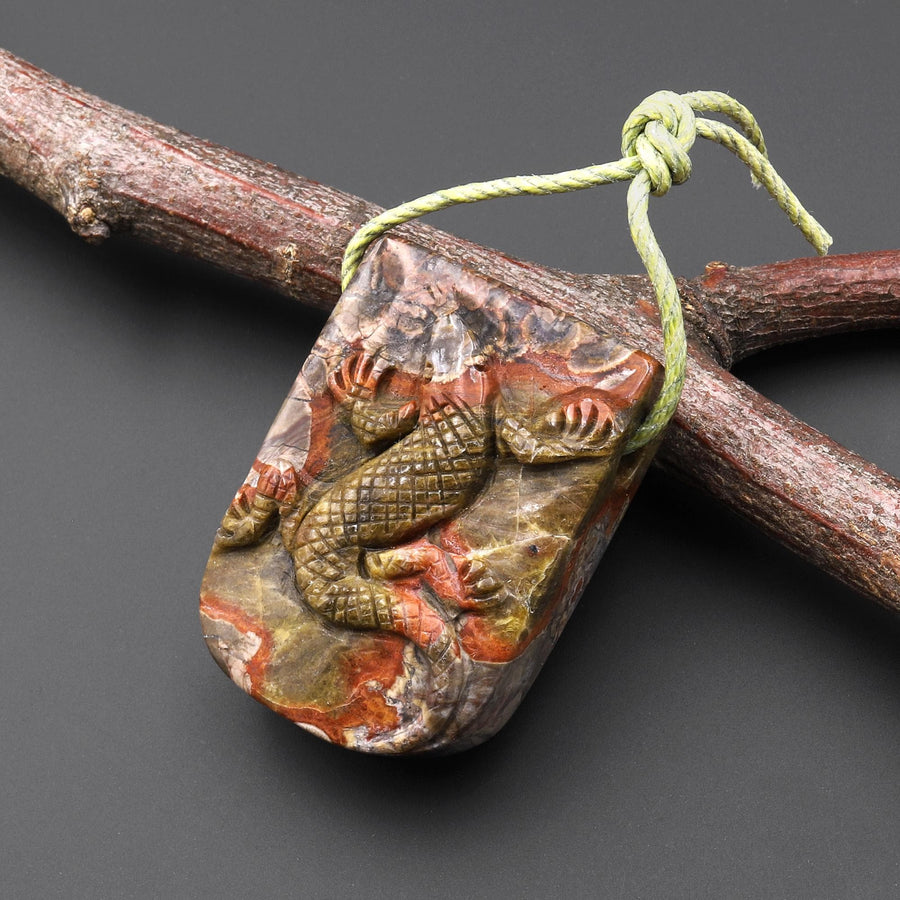 Large Hope Pendant Have Carved Natural Mushroom Jasper Rhyolite Lizard Pendant A1
