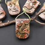 Large Hope Pendant Have Carved Natural Mushroom Jasper Rhyolite Lizard Pendant A1