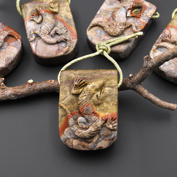 Large Hope Pendant Have Carved Natural Mushroom Jasper Rhyolite Lizard Pendant A3