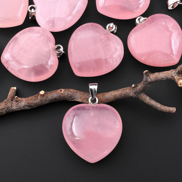 AAA Natural Pink Rose Quartz Puffy Heart 20mm Pendant Natural Crystal Focal Bead A1