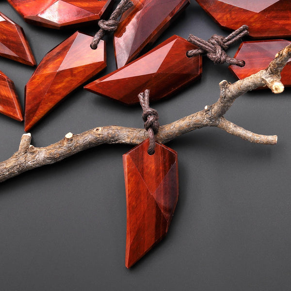 AAA Natural Red Tiger's Eye Pendant Faceted Geometric Dagger Crystal Shard A1