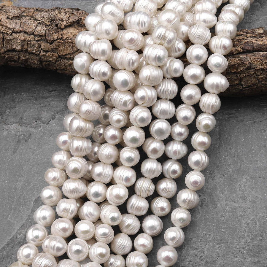 Large Genuine Natural Freshwater Pearl 12mm Off Round Jumbo White Potato Pearl 15.5" Strand