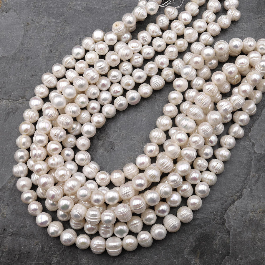 Large Genuine Natural Freshwater Pearl 12mm Off Round Jumbo White Potato Pearl 15.5" Strand