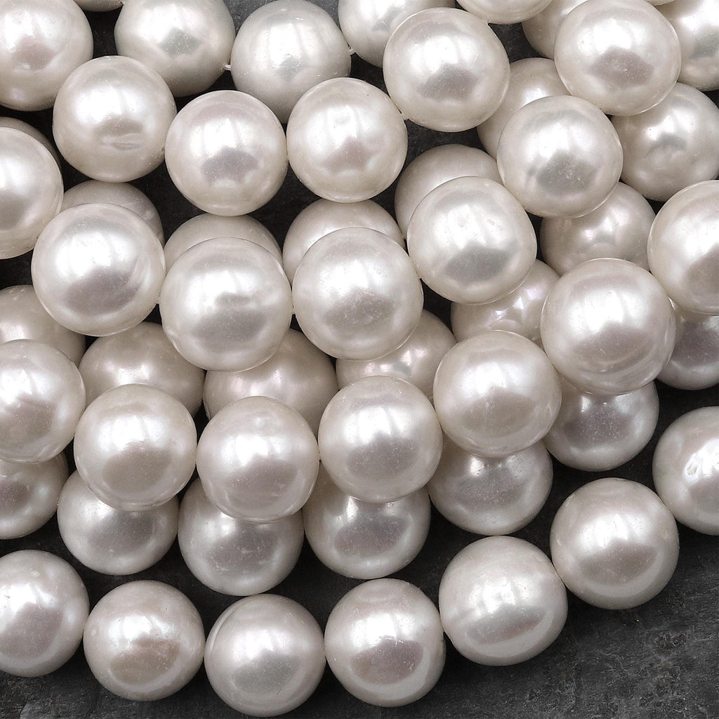 AAA Large Genuine Natural White Freshwater Pearl 12mm 13mm Round Pearl Shimmery Iridescent Classic White Pearl 15.5" Strand