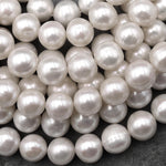 AAA Large Genuine Natural White Freshwater Pearl 12mm 13mm Round Pearl Shimmery Iridescent Classic White Pearl 15.5" Strand