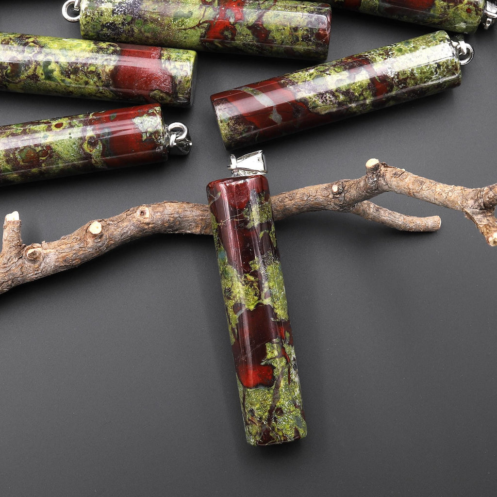 Natural Dragon Blood Jasper Long Cylinder Pendant Natural Crystal Focal Bead