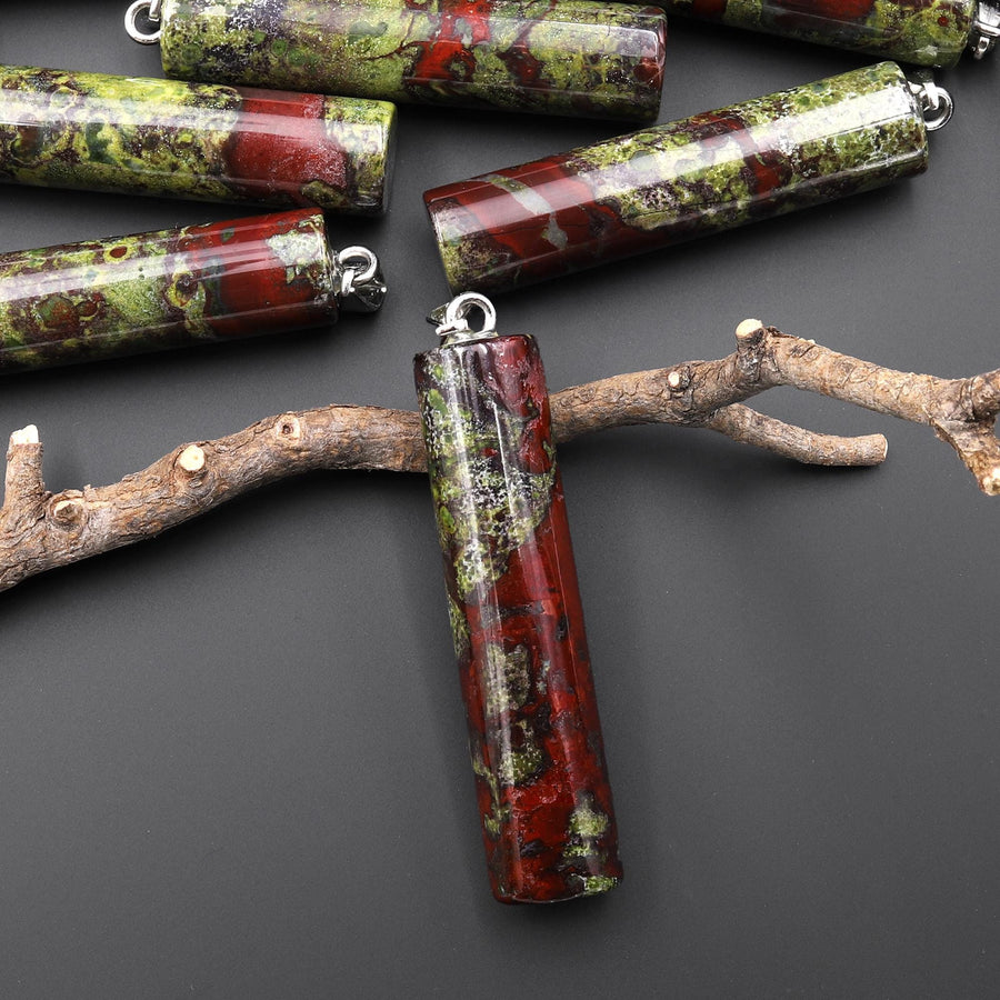 Natural Dragon Blood Jasper Long Cylinder Pendant Natural Crystal Focal Bead