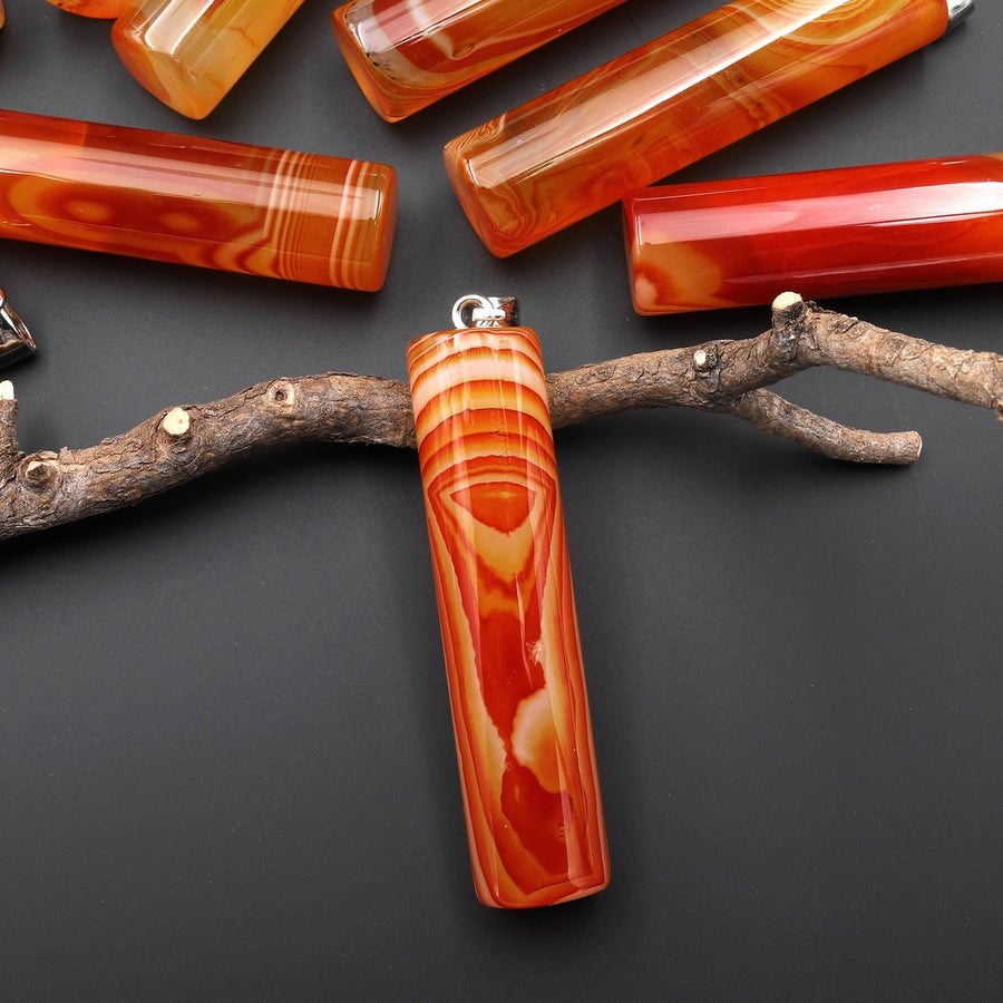 Natural Carnelian Long Cylinder Pendant Natural Crystal Focal Bead