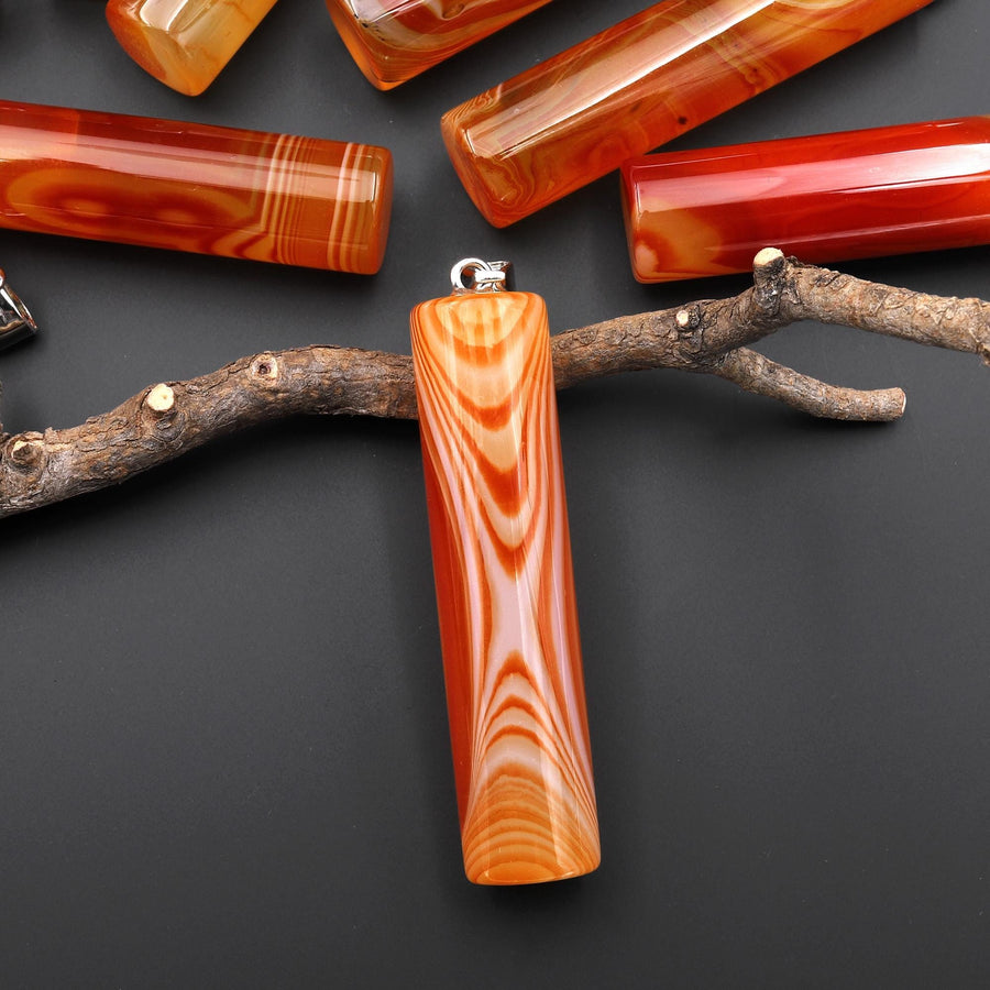 Natural Carnelian Long Cylinder Pendant Natural Crystal Focal Bead A4