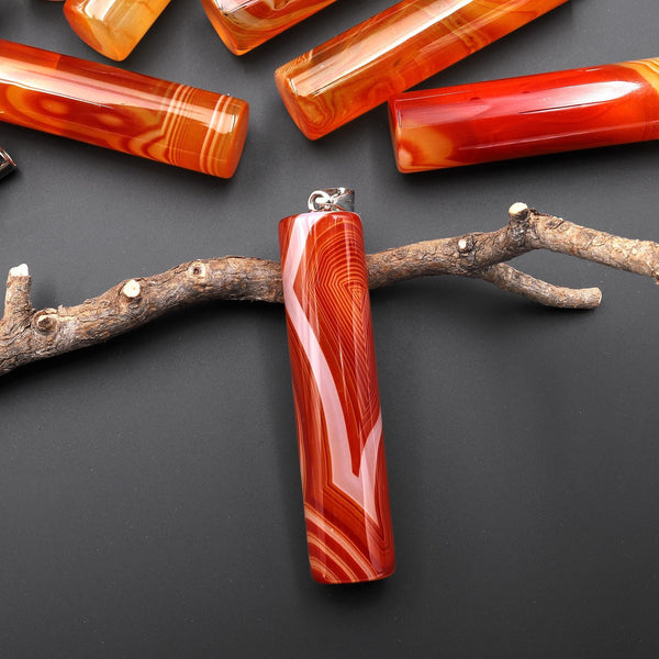 Natural Carnelian Long Cylinder Pendant Natural Crystal Focal Bead A6