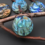 AAA Hand Carved Mystical Nine-Tailed Fox Natural Golden Blue Labradorite Pendant Gemstone Focal Bead