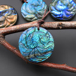 AAA Hand Carved Mystical Nine-Tailed Fox Natural Golden Blue Labradorite Pendant Gemstone Focal Bead