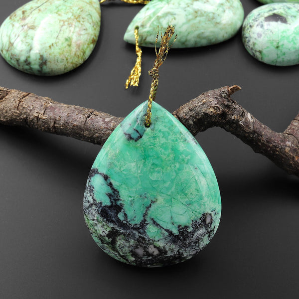 Natural Nevada Apple Green Variscite Teardrop Pendant Gemstone A1