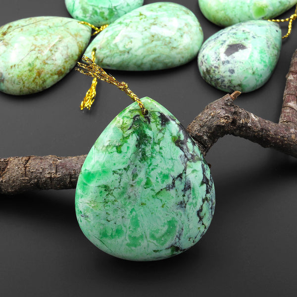 Natural Nevada Apple Green Variscite Teardrop Pendant Gemstone A2