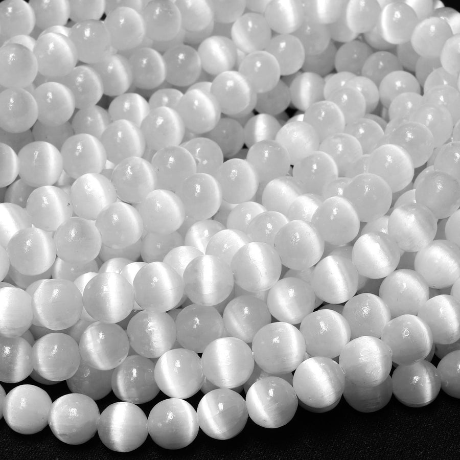 AAA Natural Selenite 4mm 6mm 8mm 10mm Round Beads High Quality Real Genuine Natural Cat's Eye Selenite Gemstone 15.5" Strand