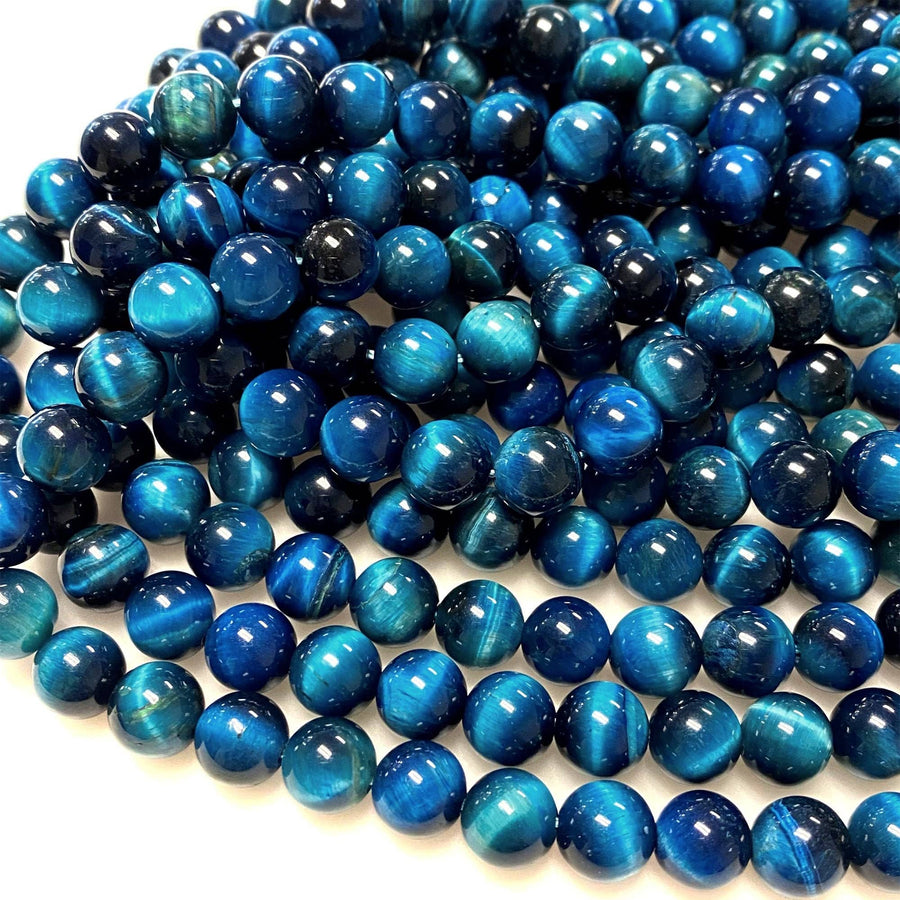 AAA Mystic Blue Tiger's Eye 4mm 6mm 8mm 10mm Smooth Round Beads 15.5" Strand