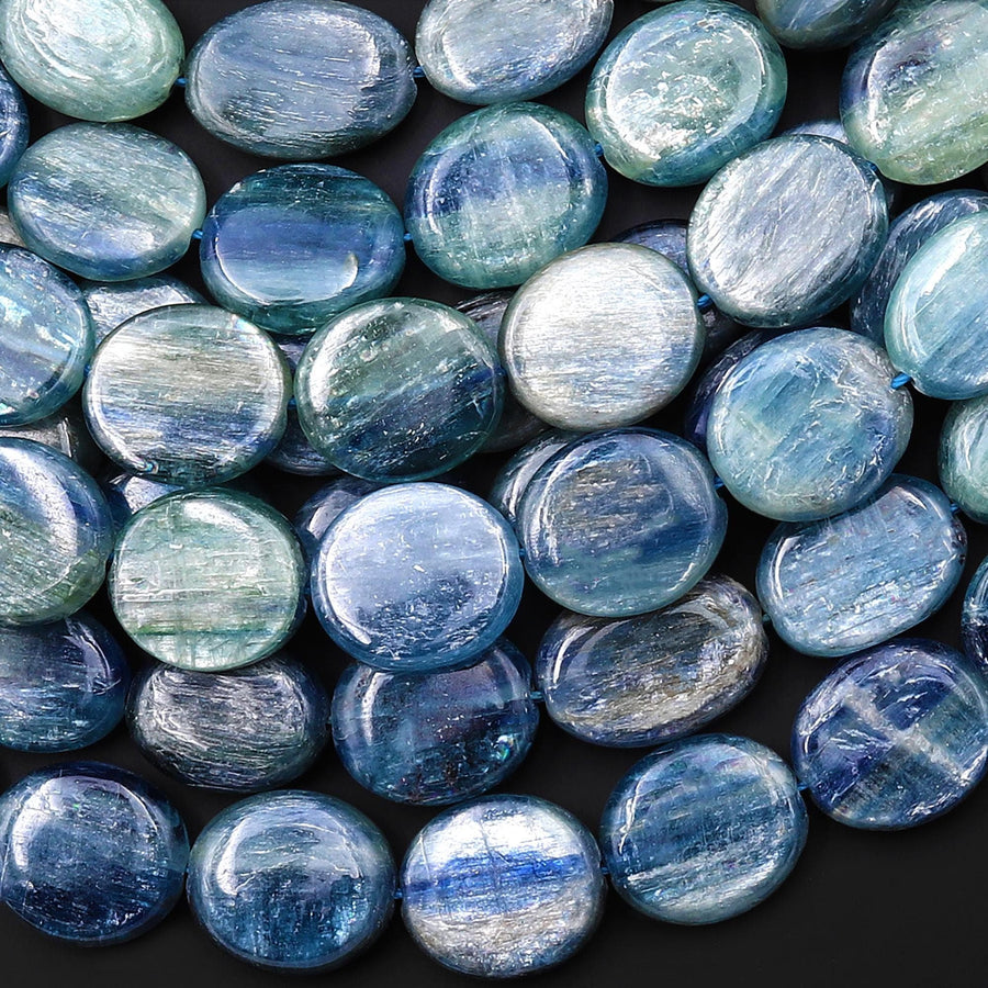 Rare Natural Bicolor Blue Green Kyanite Oval Beads Gemstone 15.5" Strand