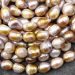 Large Genuine Freshwater Baroque Pearl Metallic Iridescent Golden Mauve Pink 15.5" Strand
