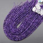 AAA Faceted Natural Purple Amethyst 4mm Round Beads Gemstone 15.5" Strand