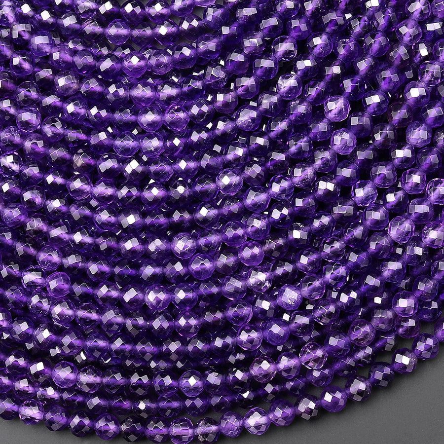 AAA Faceted Natural Purple Amethyst 4mm Round Beads Gemstone 15.5" Strand