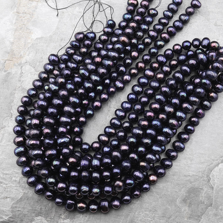 Large Black Midnight Blue Freshwater Potato Pearls 12mm Brilliant 15.5" Strand