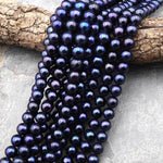Genuine Black Midnight Blue Freshwater Pearl 10mm Round Iridescent Classic Pearl 15.5" Strand