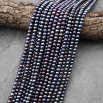 Peacock Off Round Rondelle Pearls 5mm 6mm Brilliant Dark Blue Green Purple Iridescence Real Genuine Freshwater Pearl 15.5" Strand