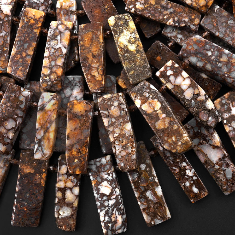 Natural African Lace Opal Freeform Rectangle Bead Spike Cleopatra Fan Shape 15.5" Strand