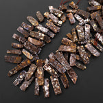 Natural African Lace Opal Freeform Rectangle Bead Spike Cleopatra Fan Shape 15.5" Strand