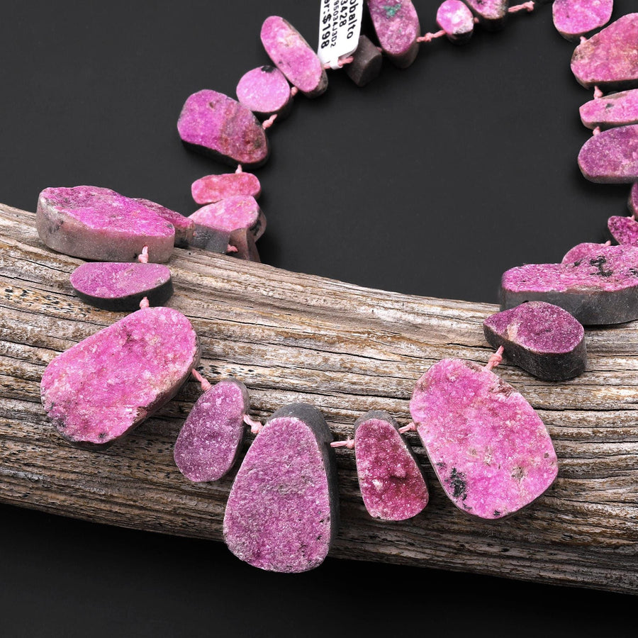Natural Pink Cobalto Calcite Druzy Freeform Side Drilled Teardrop Focal Pendant Beads 15.5" Strand A1