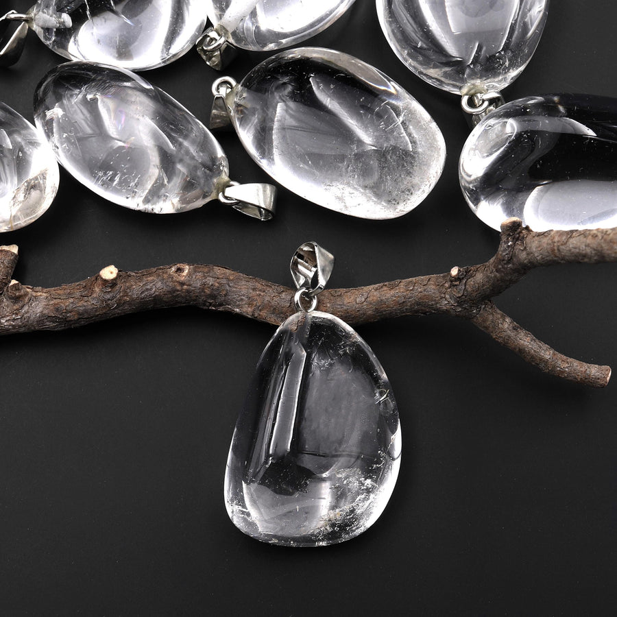 AAA Super Clear Natural Rock Crystal Quartz Egg Nugget Crystal Pendant A2