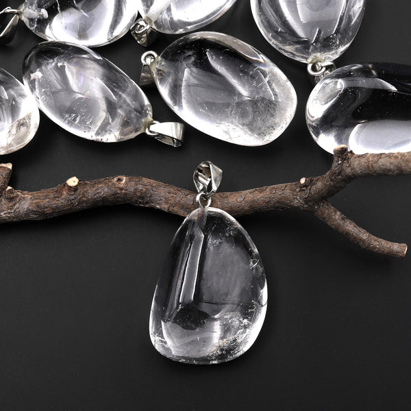 AAA Super Clear Natural Rock Crystal Quartz Egg Nugget Crystal Pendant A2