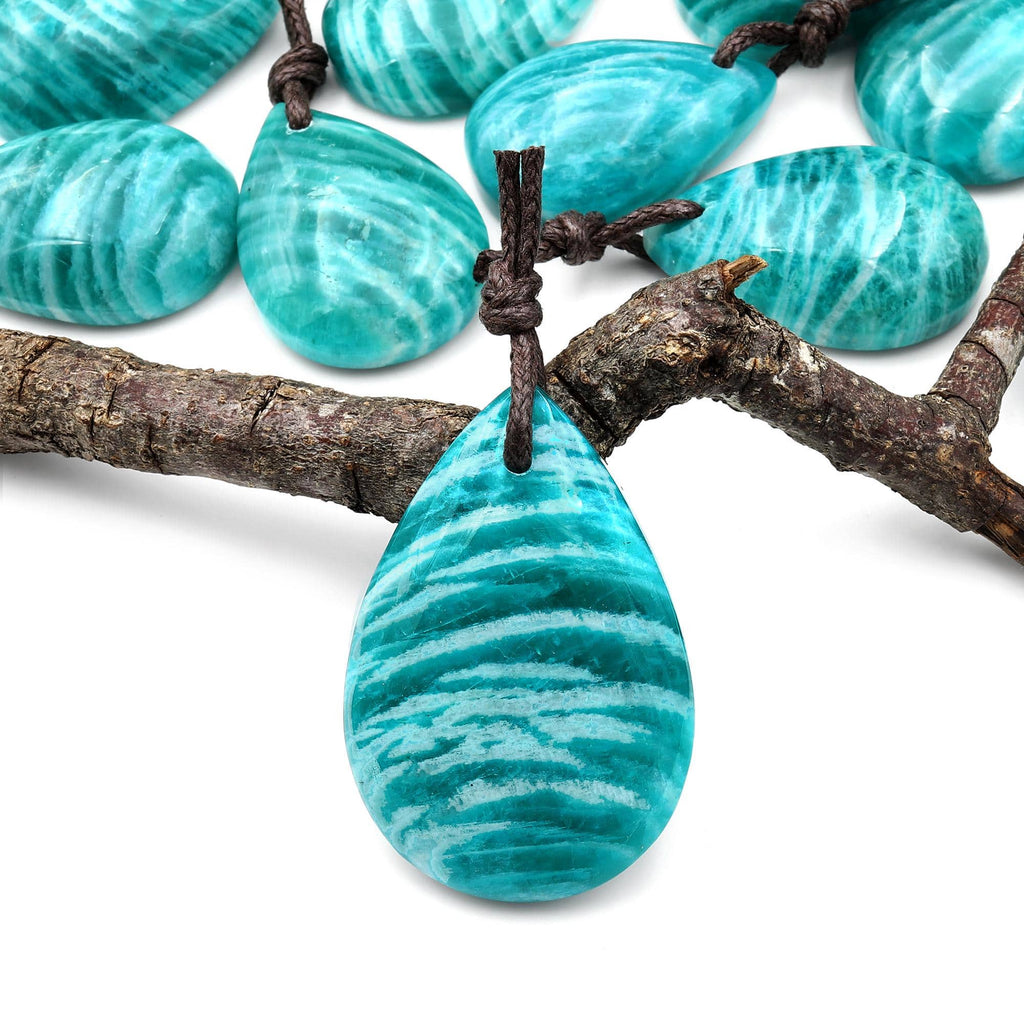 AAA Natural Russian Amazonite Teardrop Pendant w Amazing Stripes Veins A2