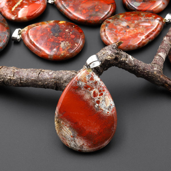 Natural Red Brecciated Jasper Pendant Aka River River Jasper Gemstone Teardrop A2