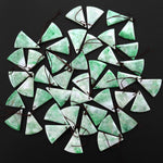 Natural Genuine Green Burma Jadeite Curved Fan Triangle Earring Pair Drilled Gemstone Matched Beads