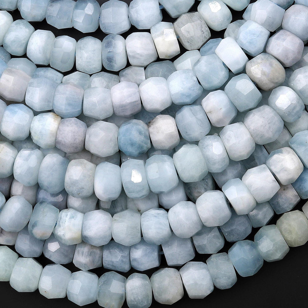 Faceted Natural Light Blue Aquamarine Rondelle Beads 8mm 15.5" Strand