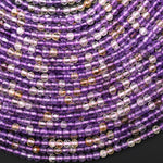 Faceted Natural Ametrine 2mm 3mm 4mm Round Beads Micro Laser Diamond Cut Gemstone 15.5" Strand