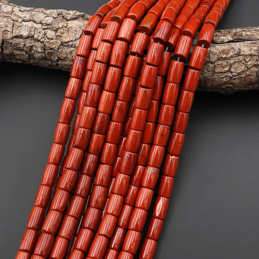 AAA Natural Red Jasper Smooth Cylinder Tube Beads 15.5" Strand