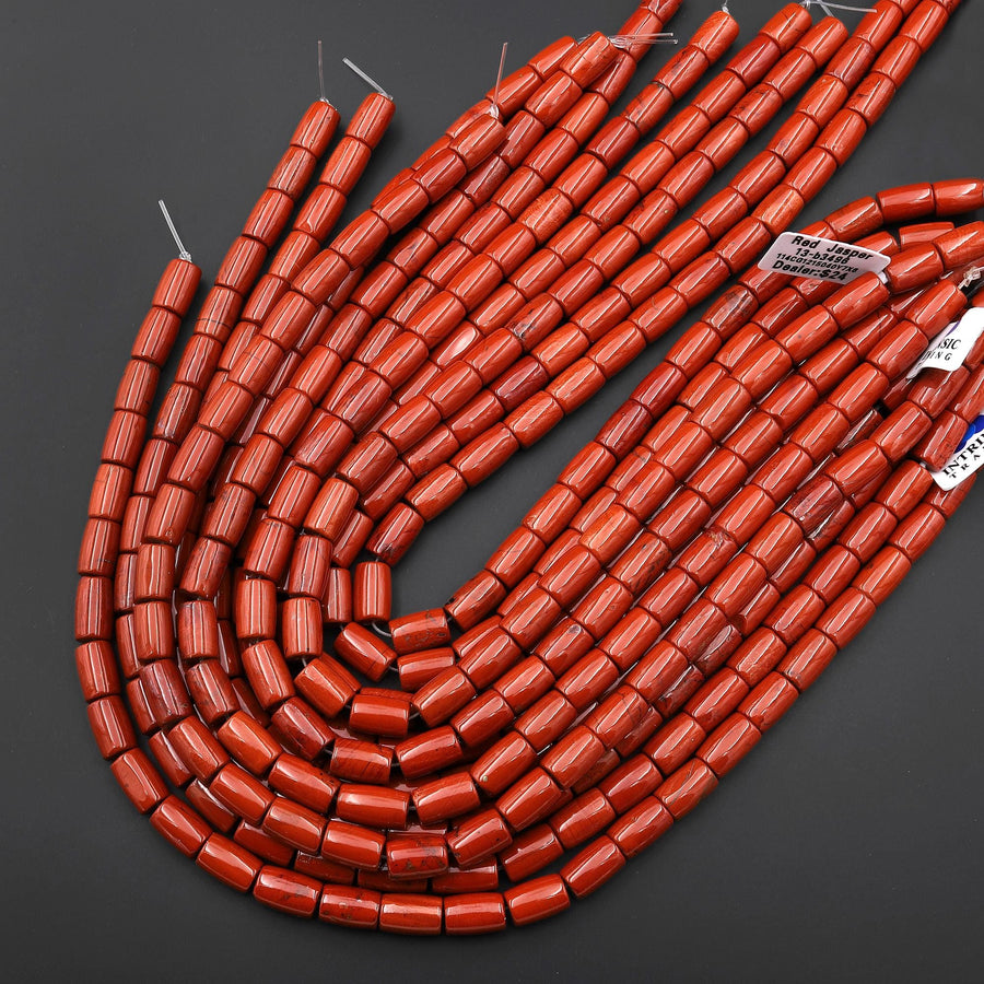 AAA Natural Red Jasper Smooth Cylinder Tube Beads 15.5" Strand