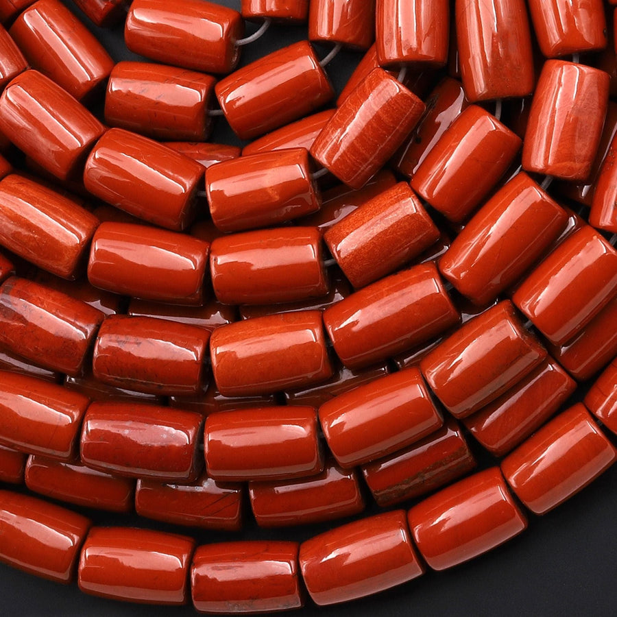 AAA Natural Red Jasper Smooth Cylinder Tube Beads 15.5" Strand