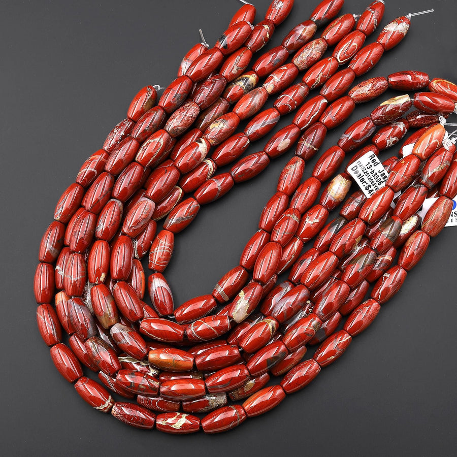Natural Red Brecciated Jasper Smooth Cylinder Tube 18x10mm Beads Aka Red River Jasper 15.5" Strand