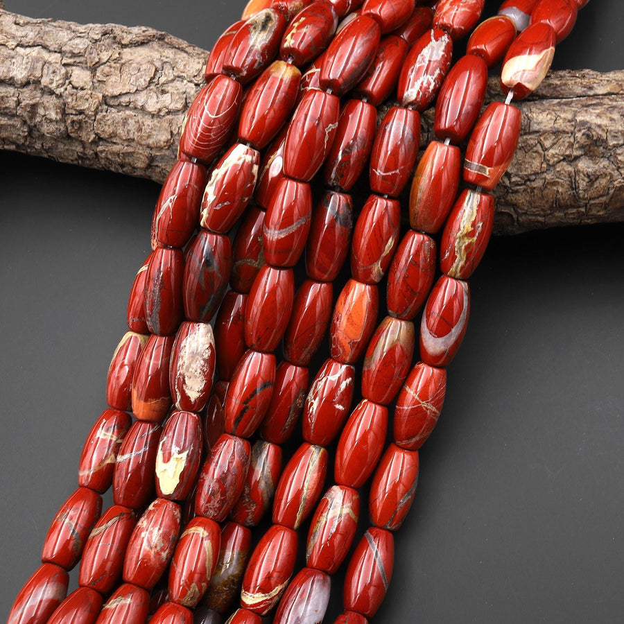Natural Red Brecciated Jasper Smooth Cylinder Tube 18x10mm Beads Aka Red River Jasper 15.5" Strand